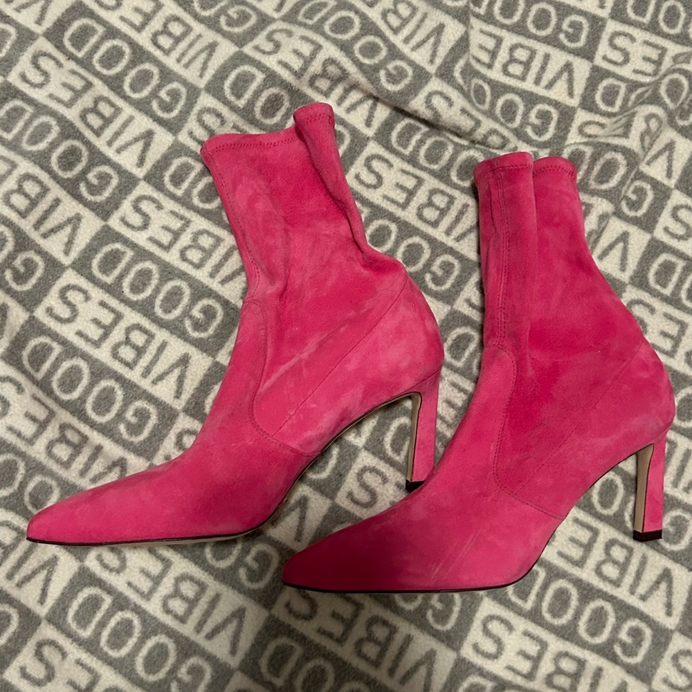 Stuart Weitzman Hot Pink Suede Booties